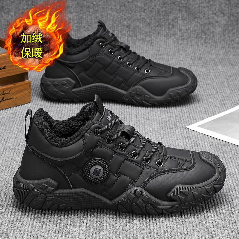 2025冬季新款户外休闲运动男鞋潮流百搭加绒加厚保暖棉鞋低帮板鞋