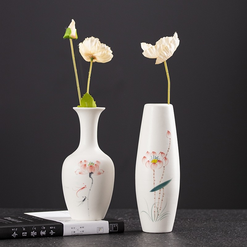 陶瓷手绘花瓶摆件客厅插花家用办公轻奢高级感水培养花diy小花器