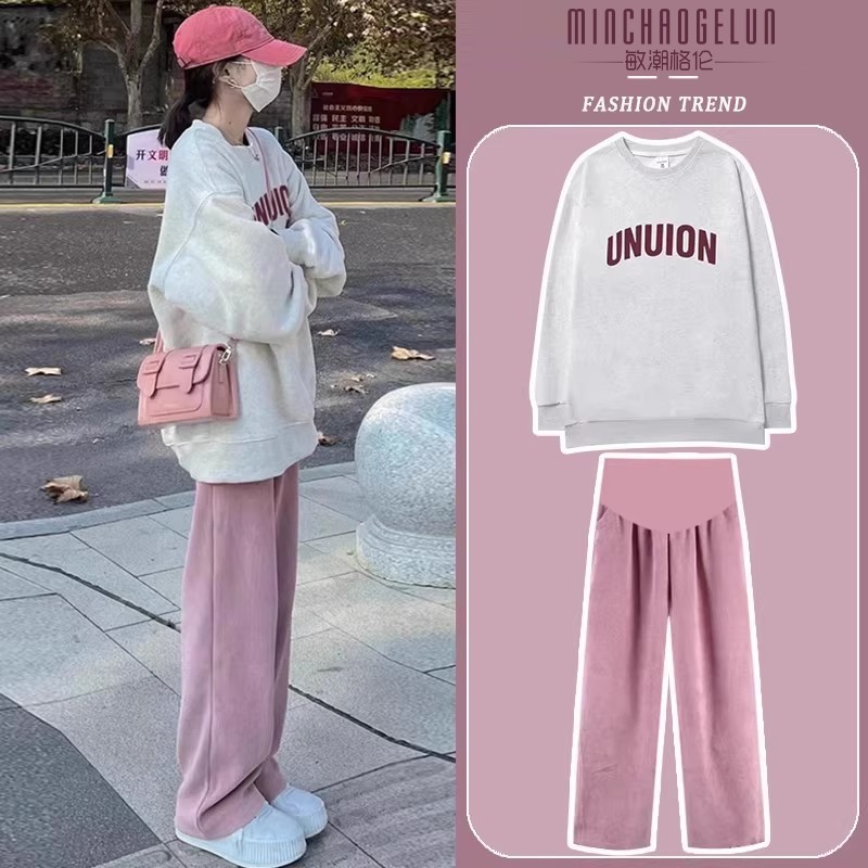 孕妇套装时尚洋气时髦显瘦宽松上衣卫衣裤子两件套2025新款春秋冬