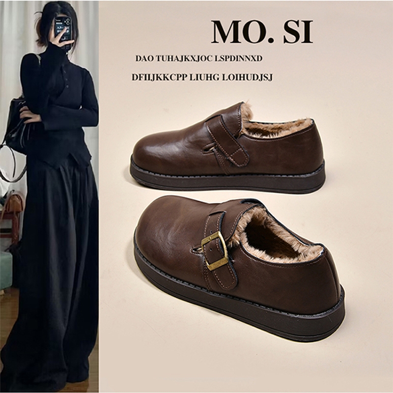 厚底勃肯鞋女鞋加绒小皮鞋2025新款冬季保暖雪地靴乐福鞋博肯棉鞋