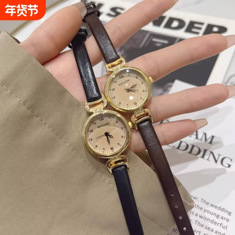 复古考试手表女款学生ins高颜值小香风小表盘女士石英表精致防水