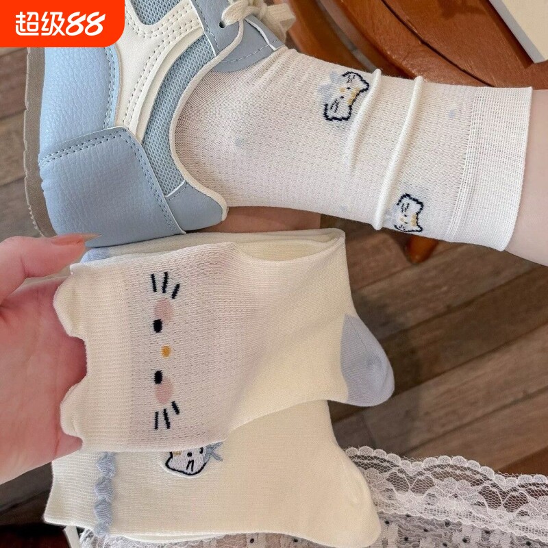 立体耳朵小猫中筒袜夏季薄款女士袜子日系jk可爱卡通ins潮堆堆袜图片