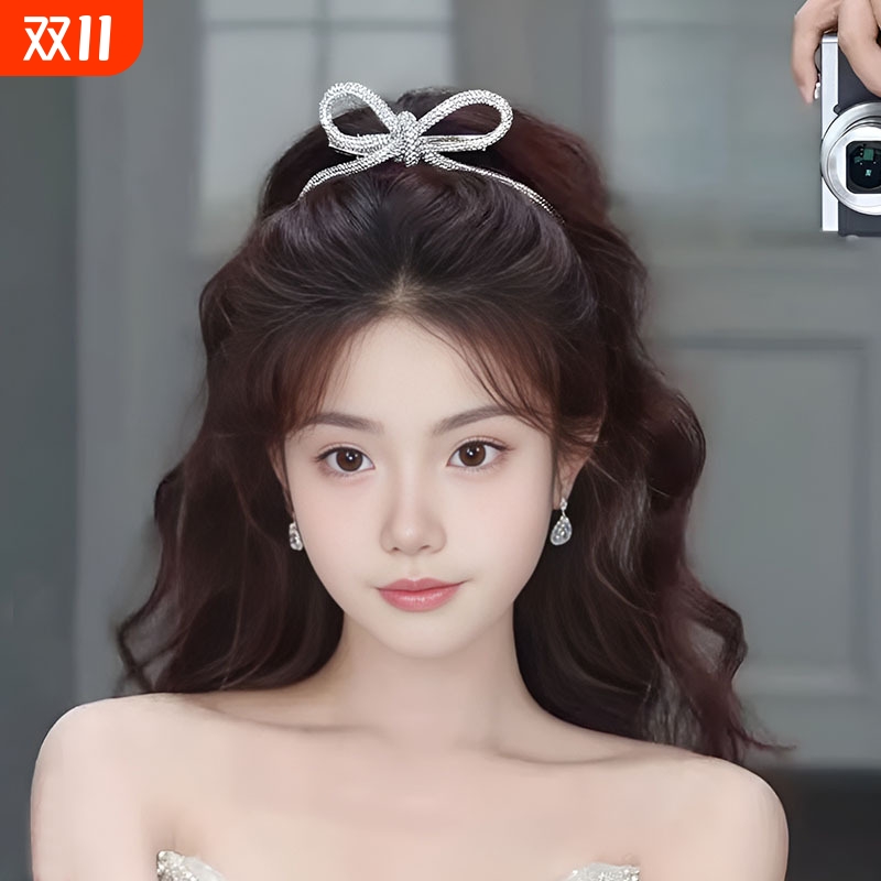 新款实用化妆蝴蝶结花朵新娘发夹生日头饰女小皇冠韩国发饰颅顶蓬