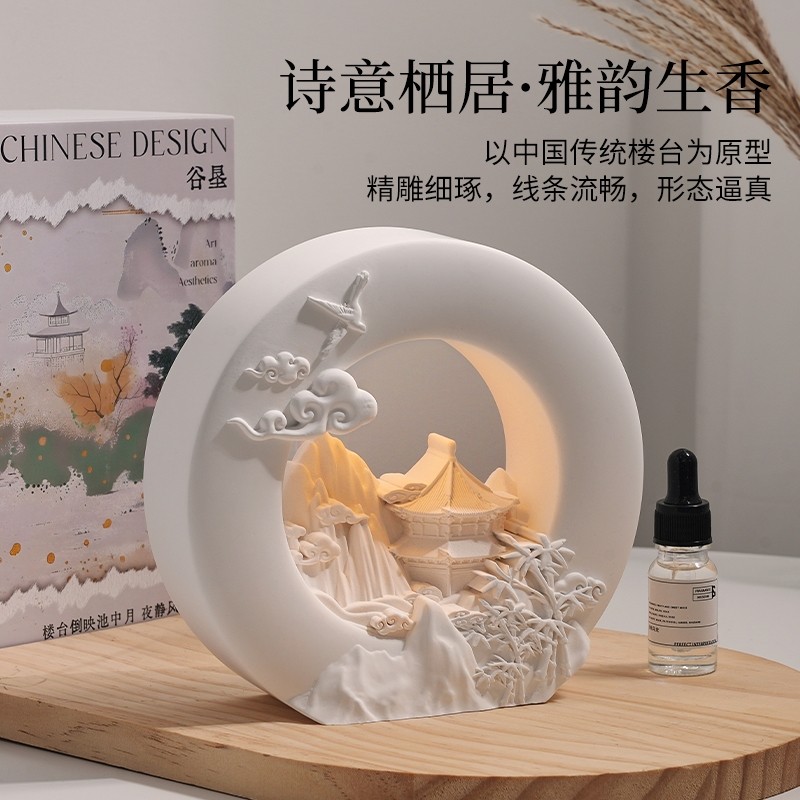 天使香薰壁炉楼台扩香石无火香薰扩香石摆件小夜灯新年新婚礼物