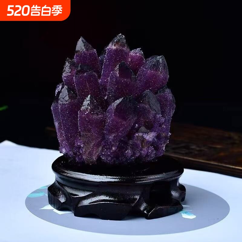 天然紫水晶簇原石标本消磁观赏矿石原石摆件家居办公室装饰 时尚