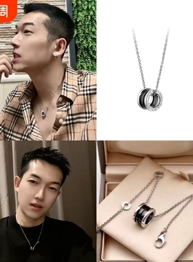 小蛮腰弹簧项链925纯银黑陶瓷满钻小红人慈善款百搭锁骨链不掉色