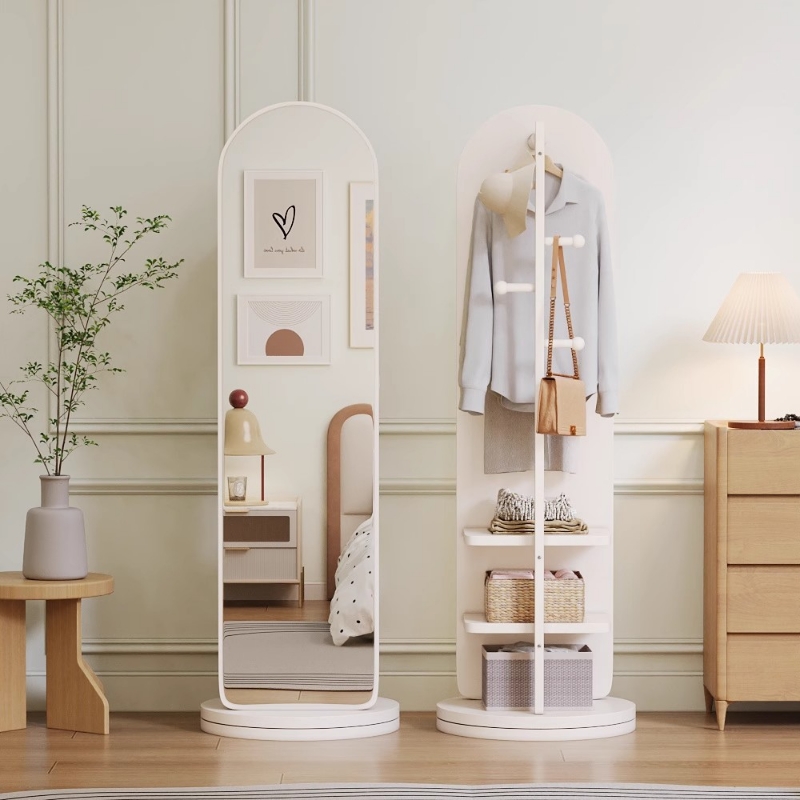 中古风全身镜落地家用衣帽架一体可旋转移动试衣镜穿衣镜子挂衣