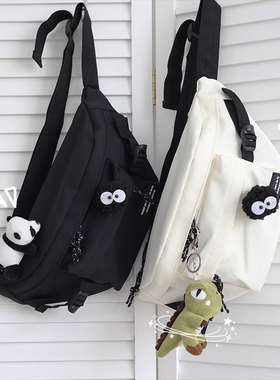 2025新款休闲斜挎包男款单肩包胸包学生包包女出行运动小腰包黑色