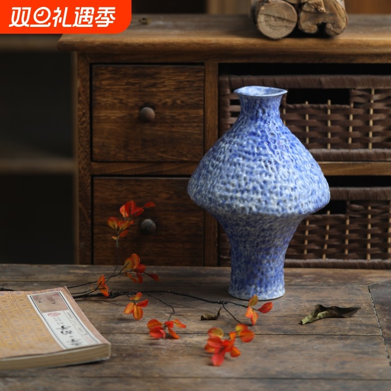 景德镇侘寂风陶瓷花瓶古典轻奢粗陶陶罐民宿酒店展示柜插干花摆件