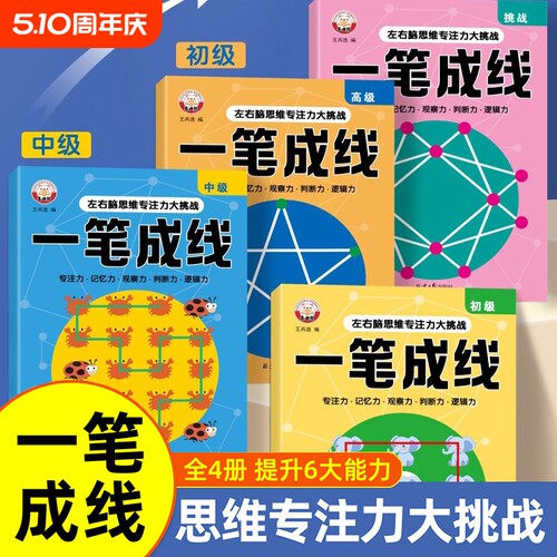 6-12岁儿童全脑思维一笔成线专注力逻辑思维训练智力开发数感启蒙sz幼儿左右脑开发思维训练小学生益智思维逻辑训练书