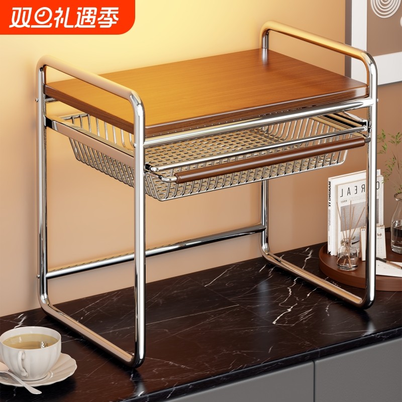 复古风厨房置物架家用多层微波炉烤箱支架台面抽拉式咖啡机储物架