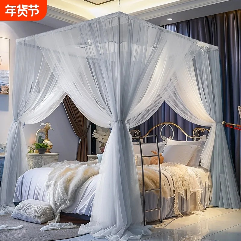 落地蚊帐新款免安装2025三开门家用卧室公主风双层加厚帐纱遮光