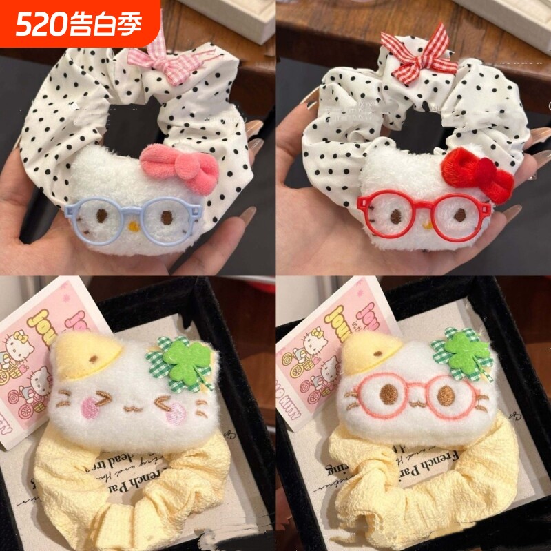 可爱萌萌眼镜发圈皮筋大肠kitty甜妹波点甜美马尾超仙少女ins