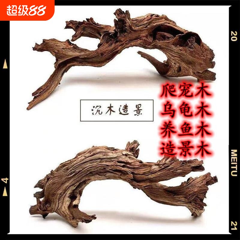沉木紫柚木爬宠木乌龟晒台鱼缸造景微景观水陆缸根雕摆件固定螃蟹