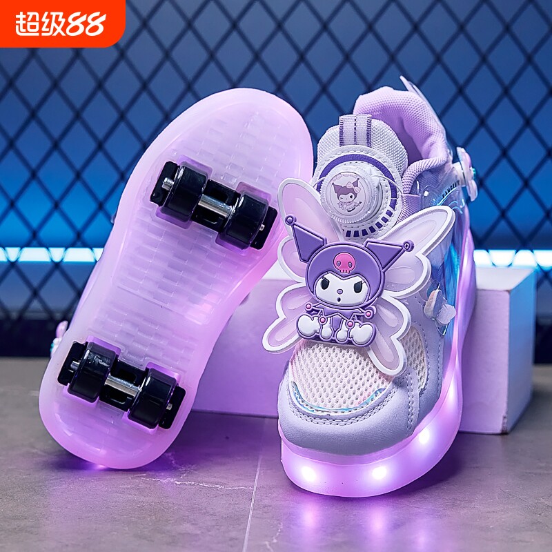 库洛米暴走鞋滑轮鞋女童2026新款春秋季四轮儿童溜冰女孩发光紫色