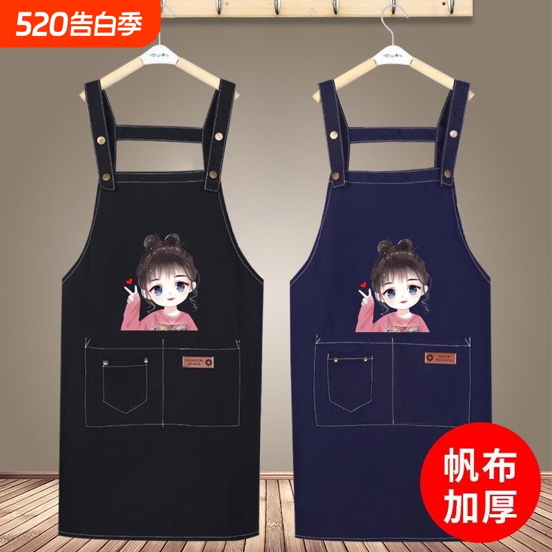 新款防油围裙女厨房家用做饭美甲围腰时尚logo工作服帆布印字耐磨