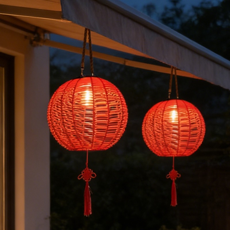 2026新款太阳能大红灯笼一对大门口新年春节挂树庭院阳台吊灯充电