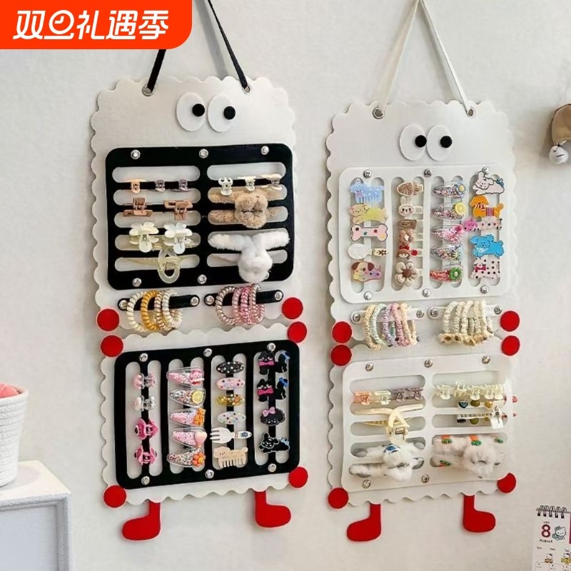 发饰收纳神器壁挂墙大容量发夹抓夹整理挂袋鲨鱼夹饰品毛毡展示架