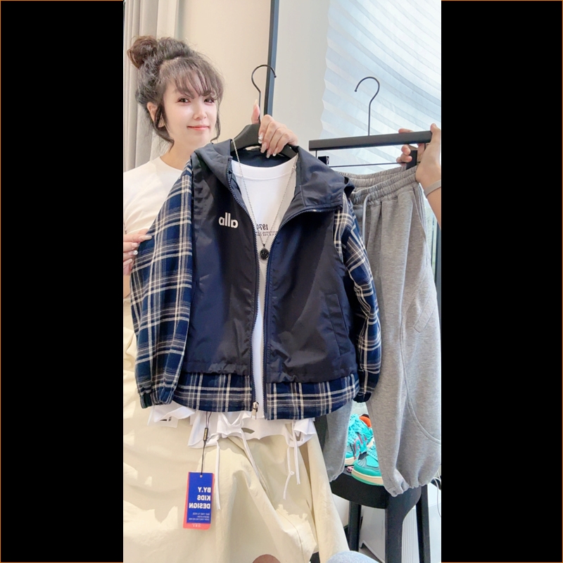 tgc男童春秋休闲上衣新款2025假两件童装中大童连帽秋装洋气外套