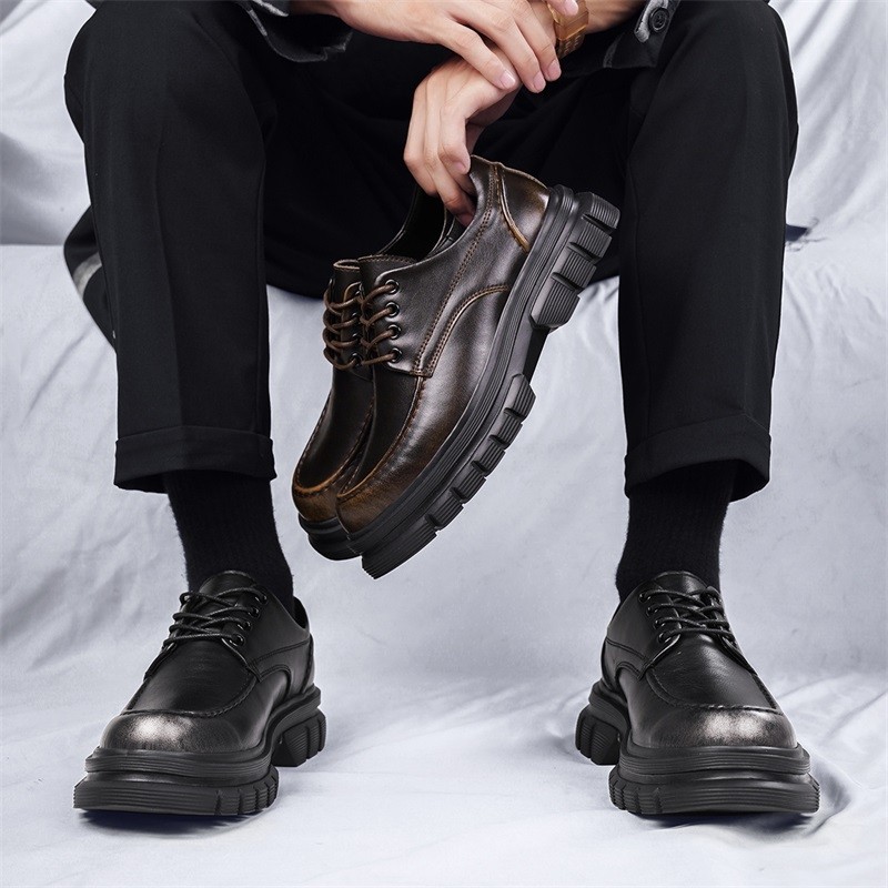 布洛克皮鞋低帮新郎结婚鞋男休闲鞋增高厚底真皮鞋男士大头工装鞋