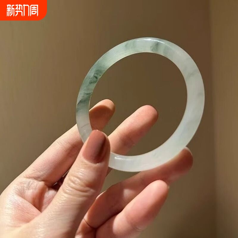 天山翠手镯手链精致女款细条玉镯仿冰透飘花款小众镯子半山细圆条