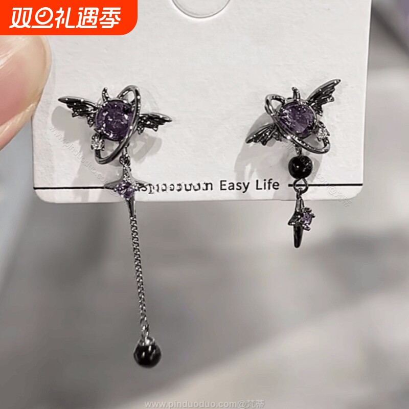 甜酷银针小众恶魔耳钉暗黑高级时尚个性翅膀复古耳饰耳环新款耳夹