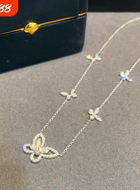格拉芙~幻影蝴蝶项链女纯银镀18k金满钻GF轻奢小众甜美镂空锁骨链