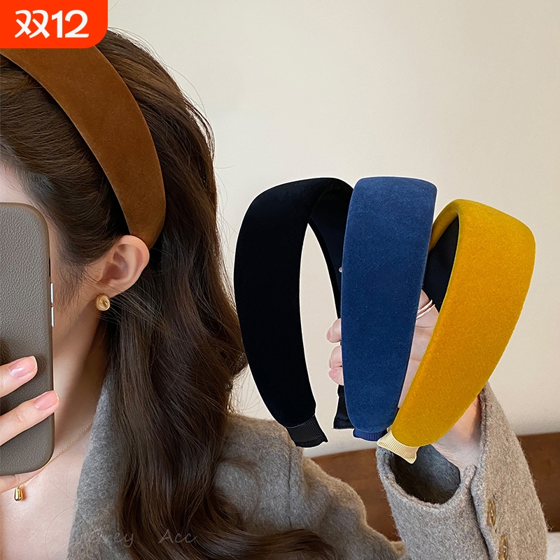 复古丝绒加厚宽边发箍女秋冬高颅顶显脸小压发头箍气质百搭发饰女