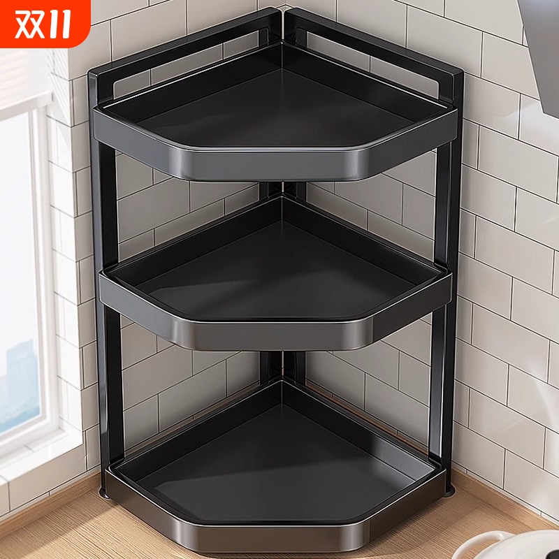 加厚分层不锈钢厨房置物架台面三角挂架转角收纳壁挂免打孔架子