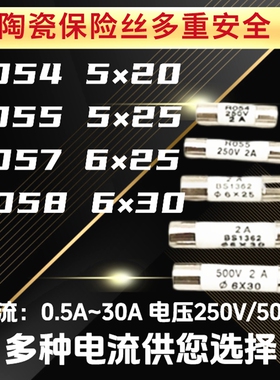 陶瓷保险丝管熔断器2A250V快断5x20 5x25 6x30 3A 6A 8A 10A 6x25