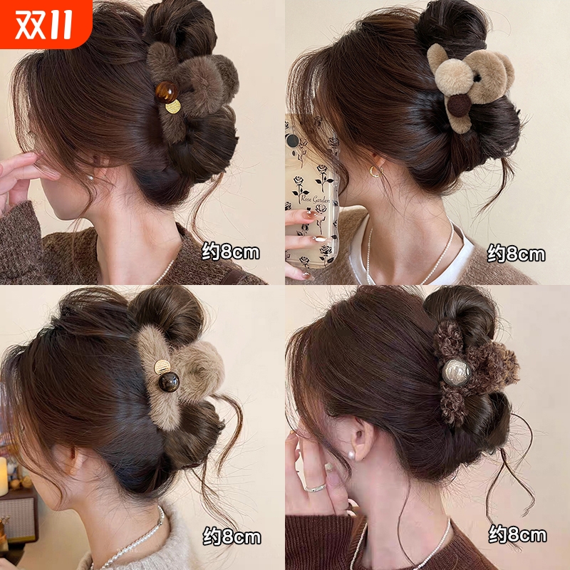 发量少毛绒抓夹女高级感秋冬后脑勺发夹头发鲨鱼夹子头饰中号发卡