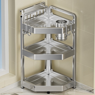 特厚不锈钢厨房置物架转角三角台面多层收纳架子调料筷筒刀架角落