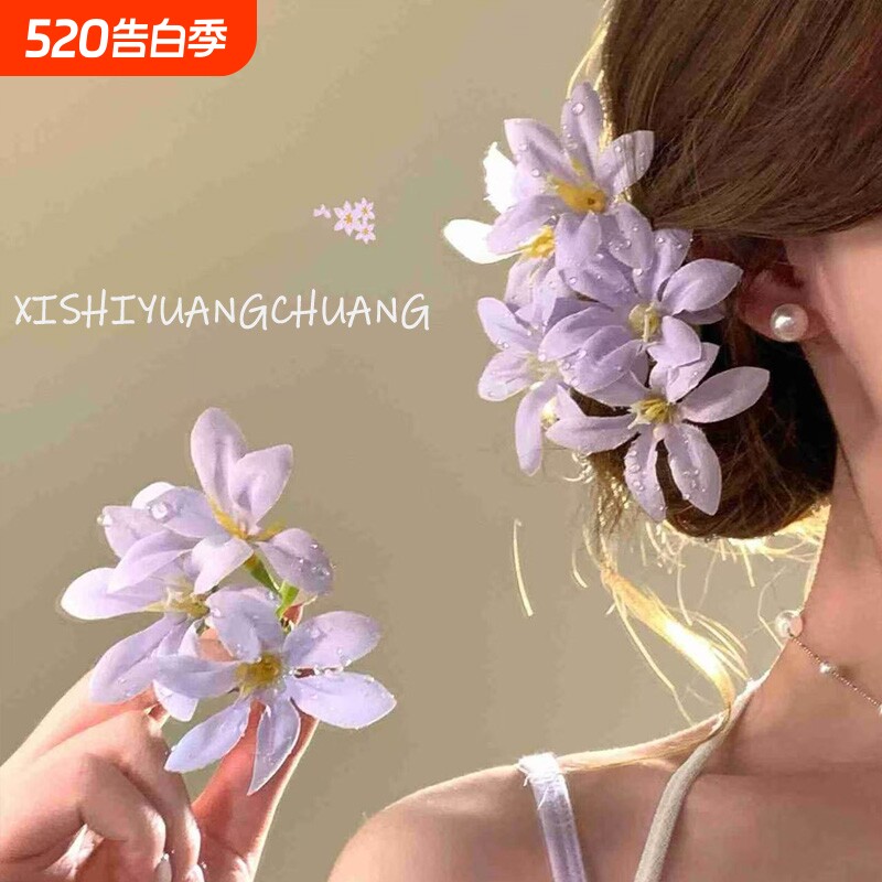 原创设计~新中式花朵发簪氛围感侧边发卡女度假风发饰巨好看头花