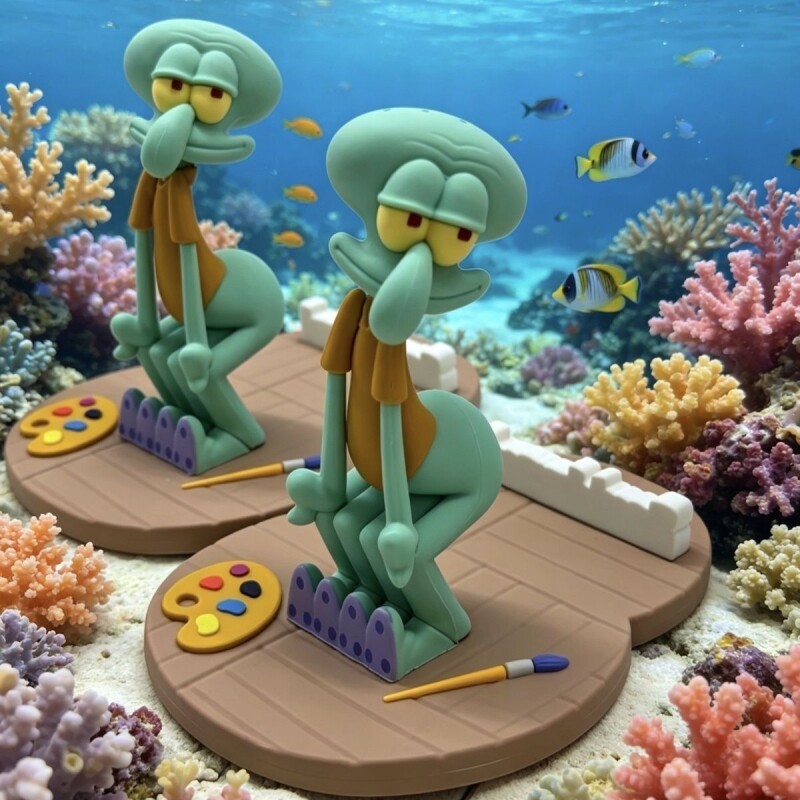 新款KKV海绵宝宝章鱼哥款磁吸手机支架牙刷架卡通创意装饰配件