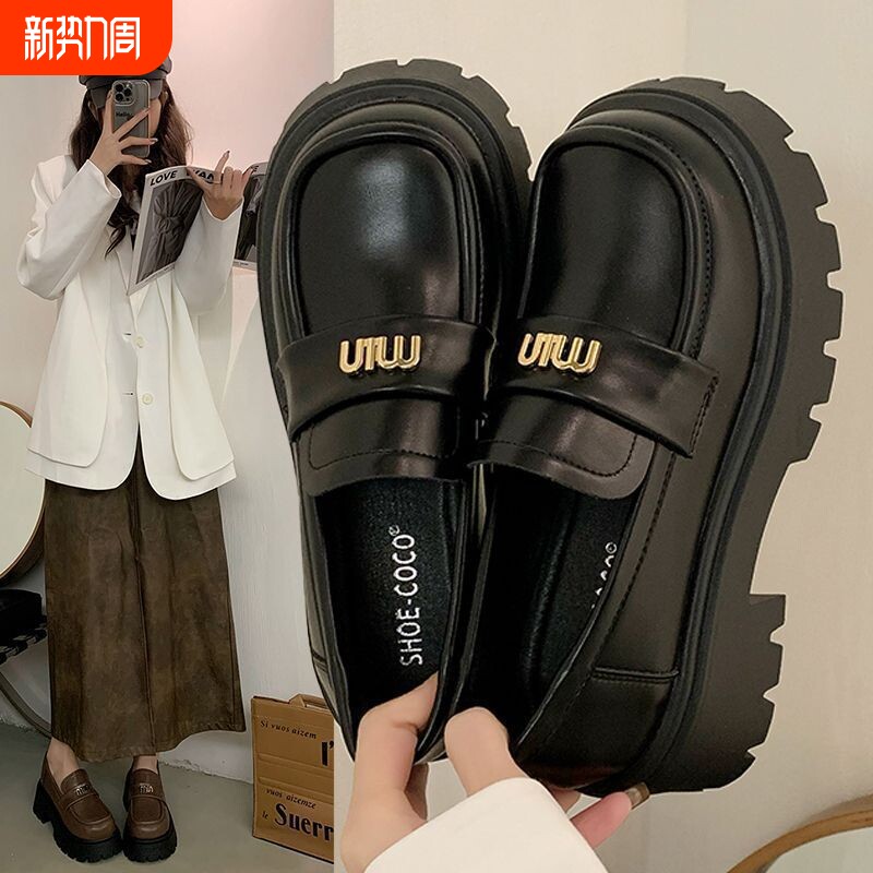 中跟真皮英伦风小皮鞋女松糕底2026春季百搭厚底玛丽珍乐福鞋圆头