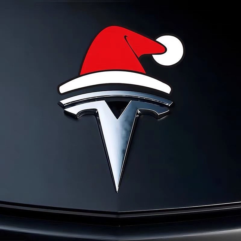 圣诞节特斯拉车标小红帽笑汽车贴纸