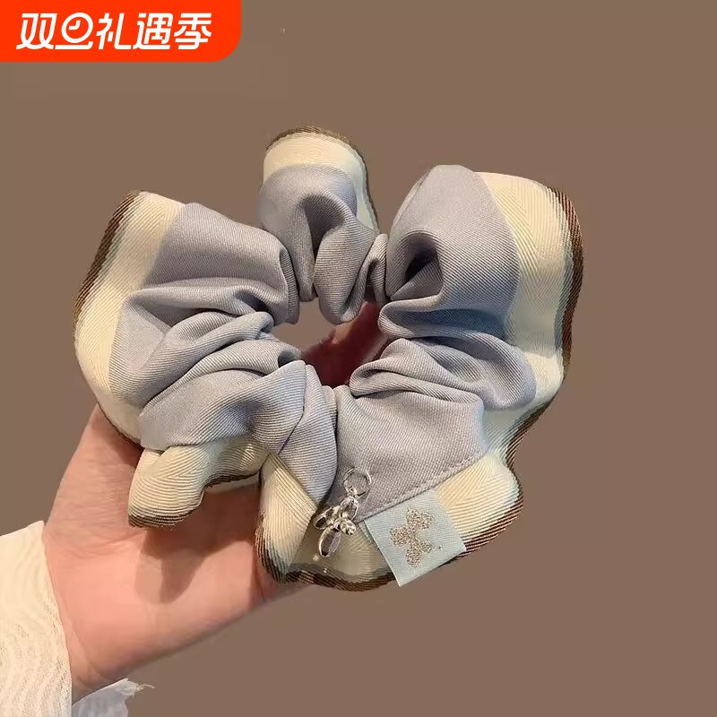 韩系小清新蓝灰色大肠发圈气质甜美低马尾扎发头绳发绳高级感肠圈