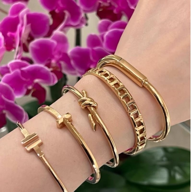 高级金色kont窄版绳结手镯韩风单圈扭结扭绳手环轻奢饰品黄金光面