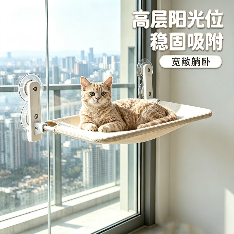 猫吊床清凉透气网布窗户吸盘床承重可折叠窝爬架晒太阳猫窝室内图片