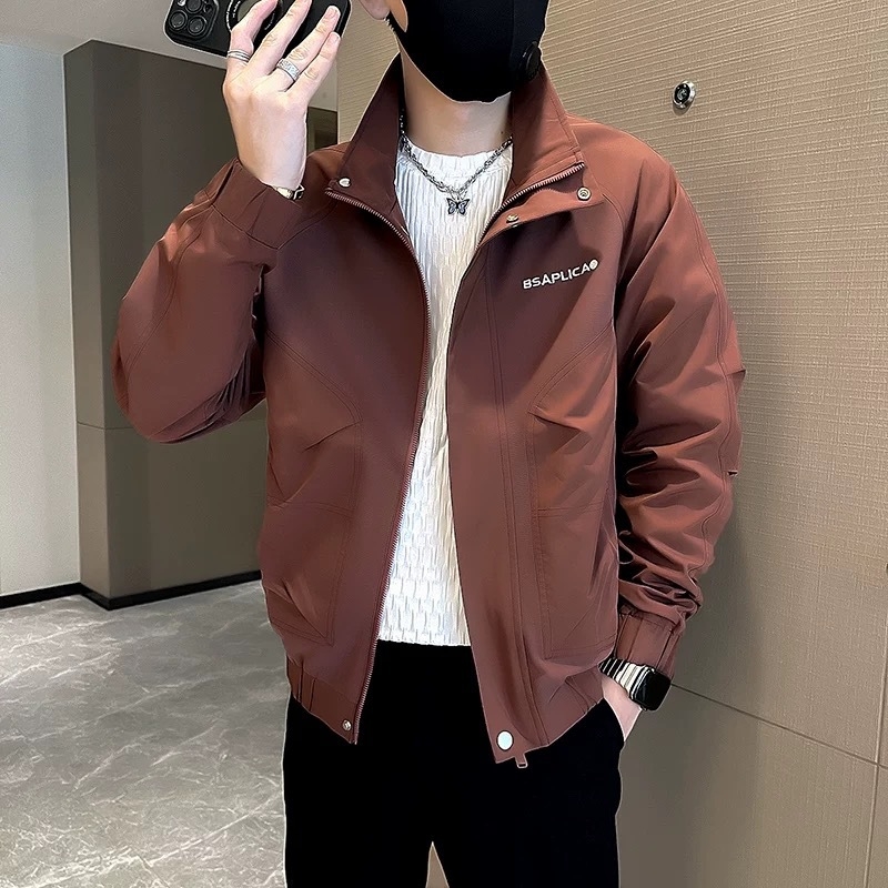 立领外套男春秋季潮牌休闲刺绣双层内里2025新款潮流痞帅男装