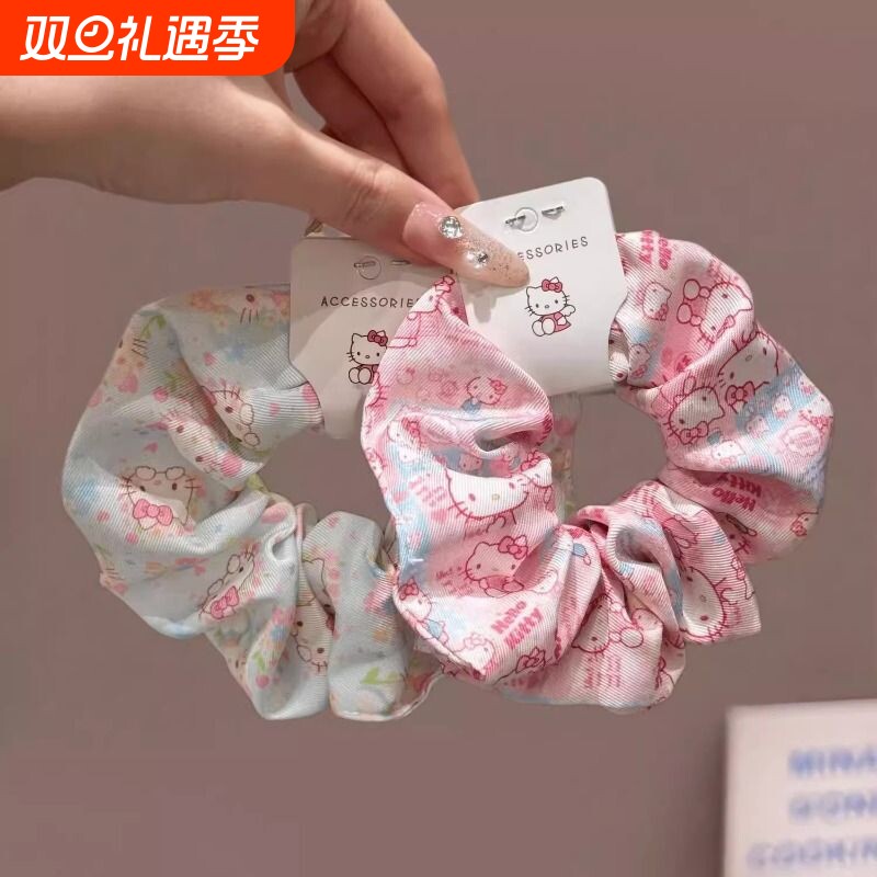 2025新款原创设计高级感大肠发圈KT印花小猫粉色大肠圈小众绳头