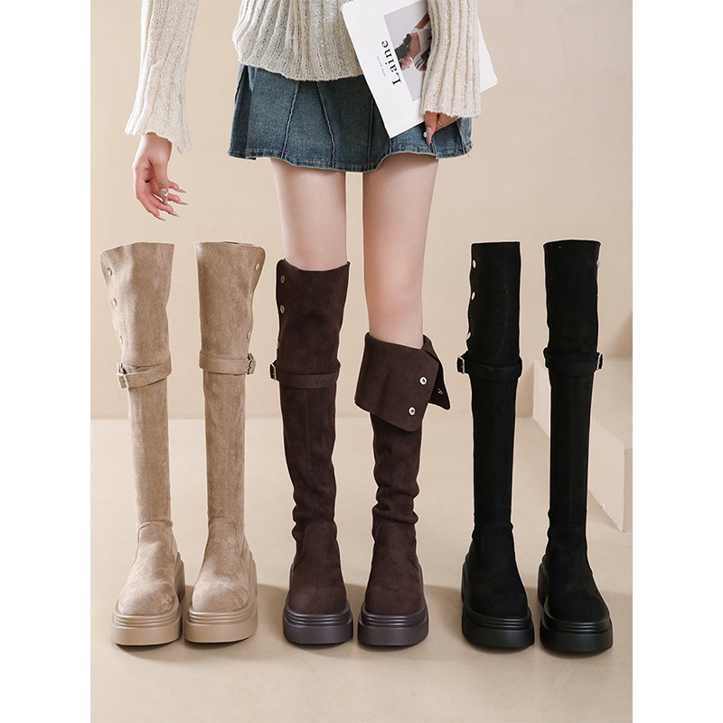 美拉德高筒厚底长靴粗跟新款