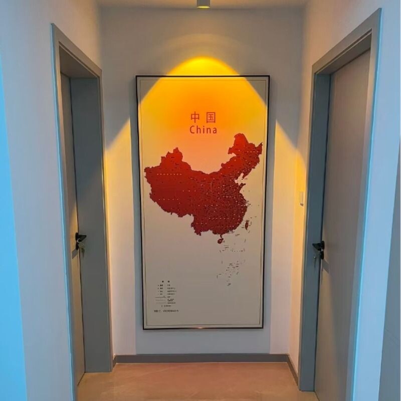 客厅地图装饰画入户门玄关画壁画中国办公室竖挂画竖版艺术立体