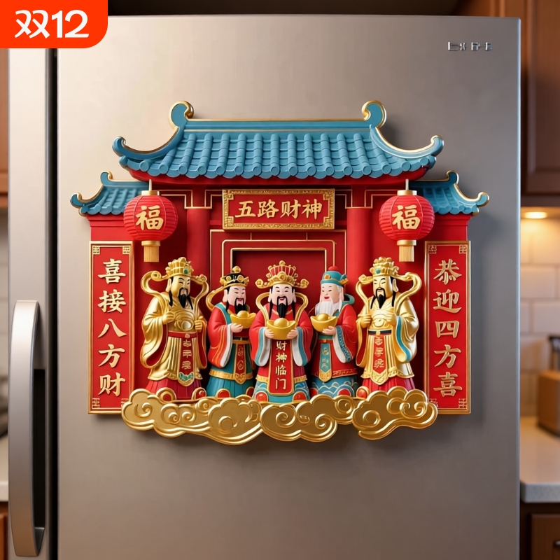 冰箱贴磁贴2025新款五路财神树脂新年送招财进宝财神爷灶王爷五福