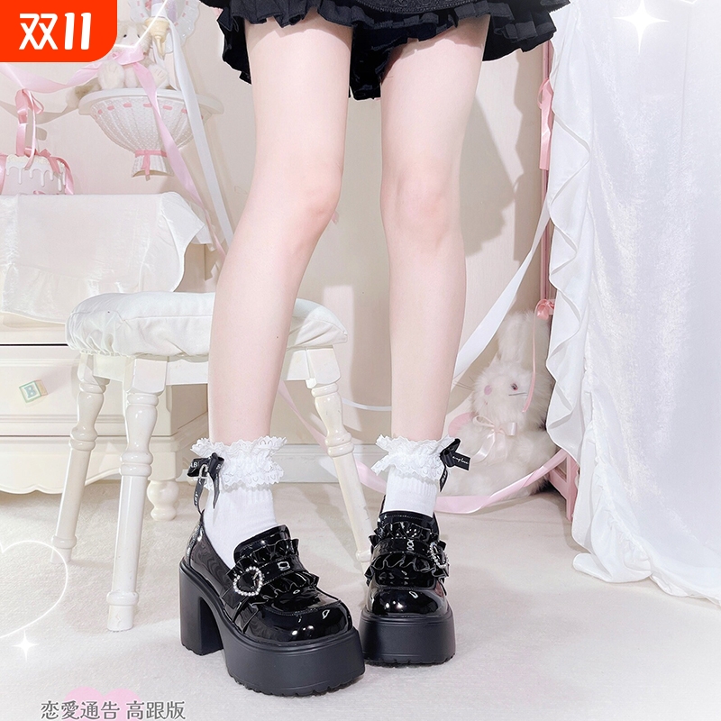 纱里奈原创高跟厚底鞋黑色现货