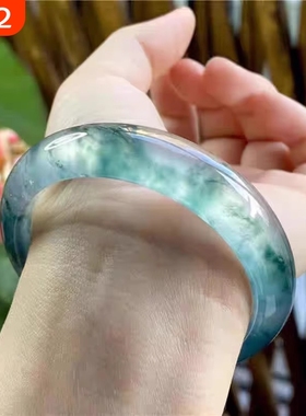 女款天然飘花冰种和田玉手镯金丝玉翡翠色玉手镯正品新疆玉髓镯子