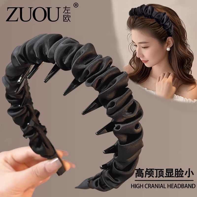 宽边发箍高颅顶显脸小发卡带齿头箍黑色高级感时尚洋气发捆女蓬松