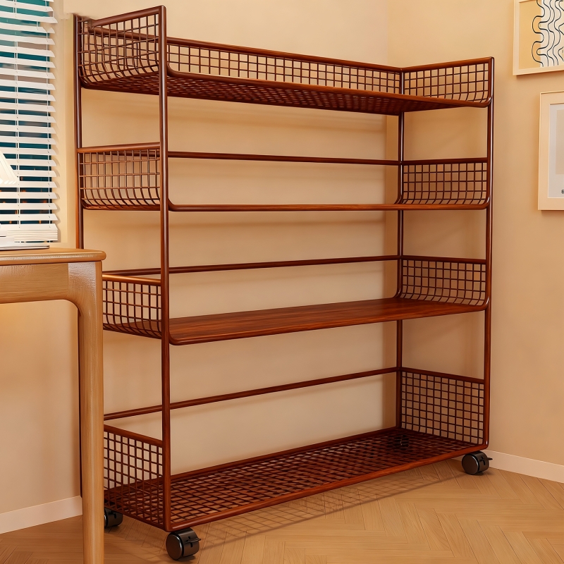 移动书架带轮白色四层