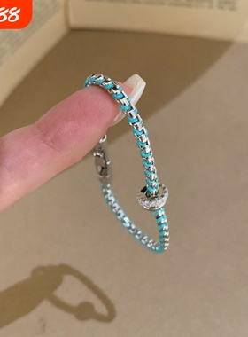 蓝色葡萄藤圈圈手链女轻奢小众设计重工闪钻跑环手环手饰精巧百搭