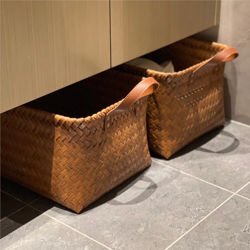 可水洗！复古高级仿藤编收纳筐零食玩具脏衣篓杂物储物框野餐篮子